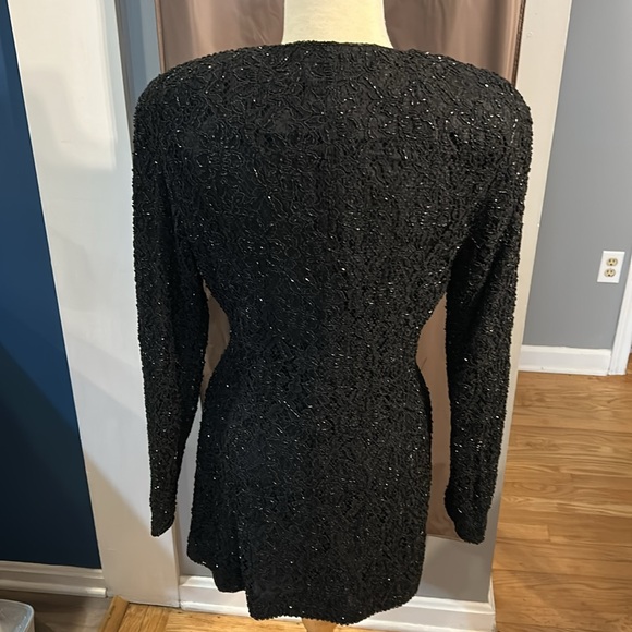 Carmen Marc Valvo for Henri Bendel gorgeous Black lace beaded evening jacket sz8 - Picture 7 of 16